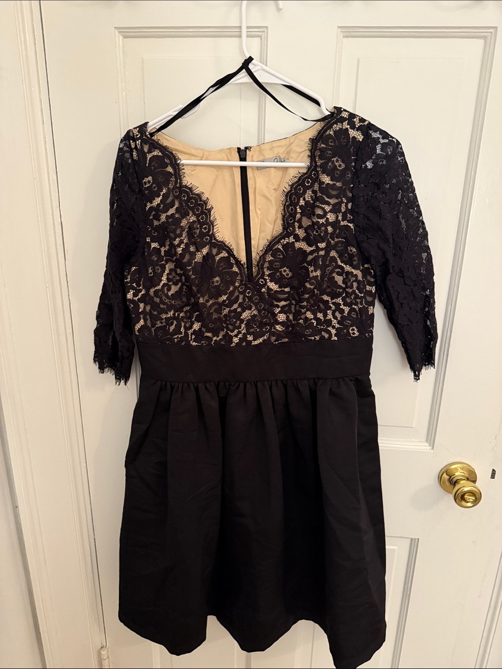 Eliza J Black Lace Midi Dress with Nude Lining